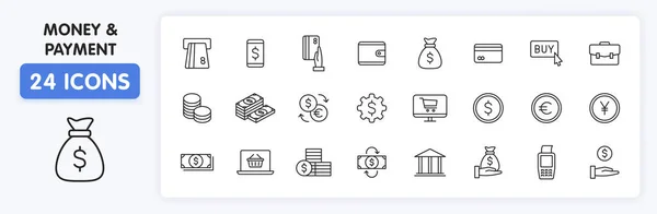 Set Money Payment Web Icons Line Style Business Investment Financial — Stock Vector