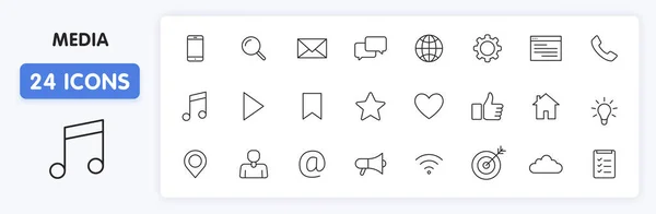Uppsättning Media Web Ikoner Linje Stil Socialt Nätverk Feedback Kommunikation — Stock vektor