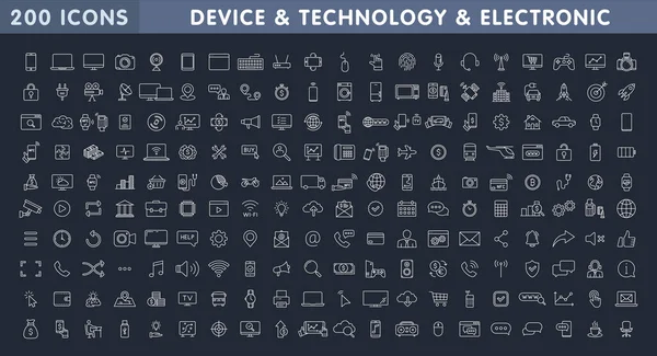Большой Набор 200 Технологий Веб Сайтов Стиле Линейки Debice Телефон — стоковый вектор