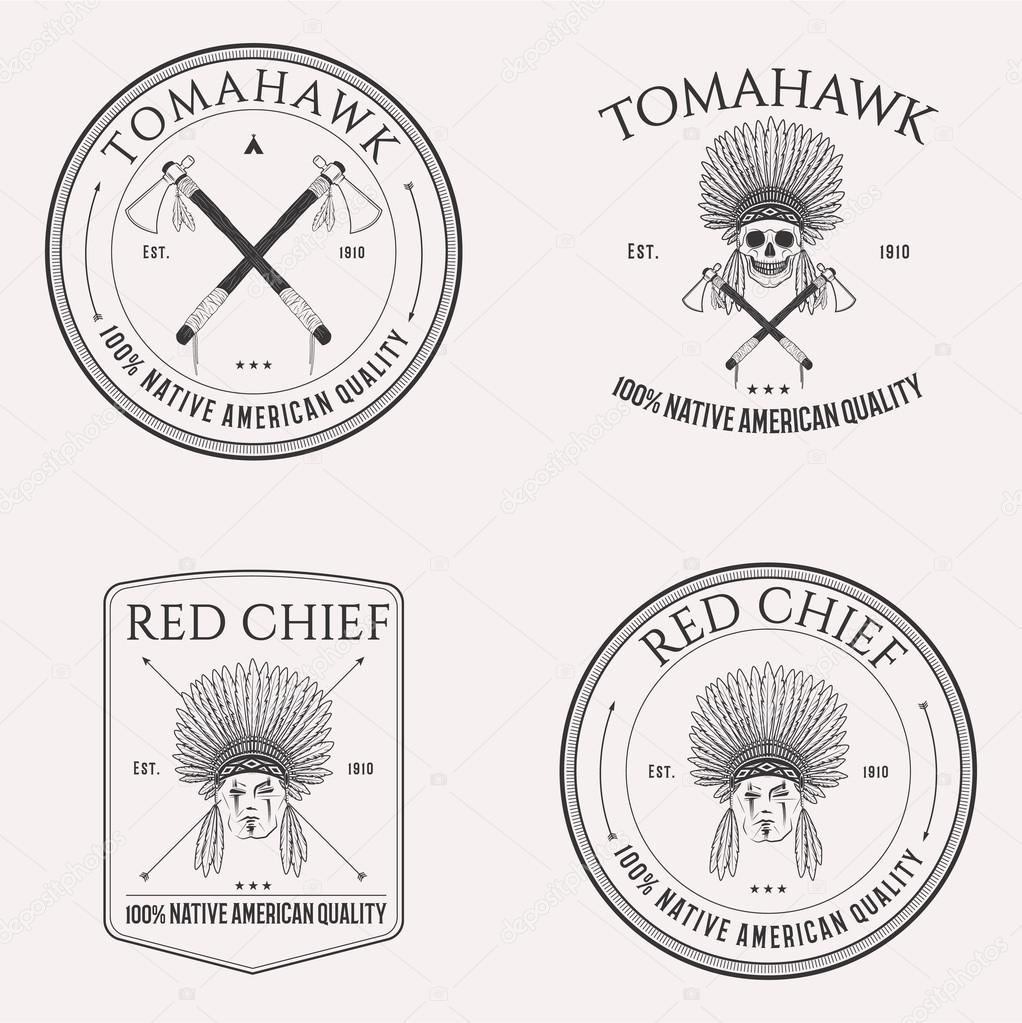 Native american isolated logo set emblems, badges and design elements on white background