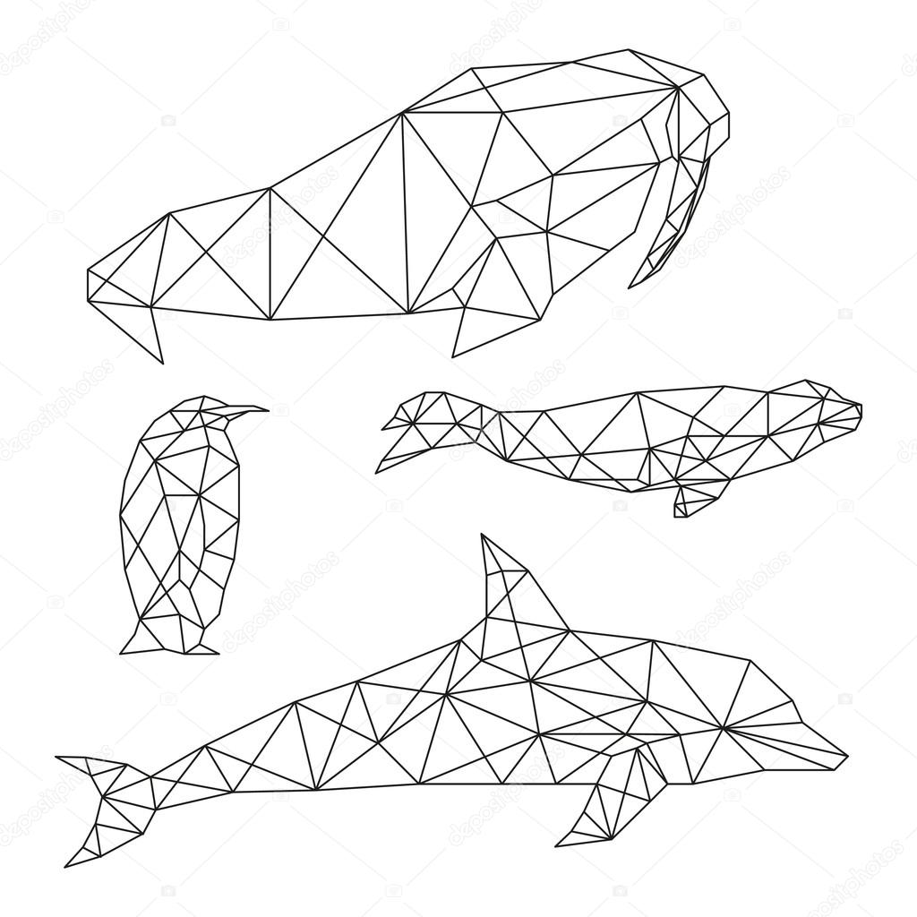 Set of geometric animals isolated on white background vintage design element