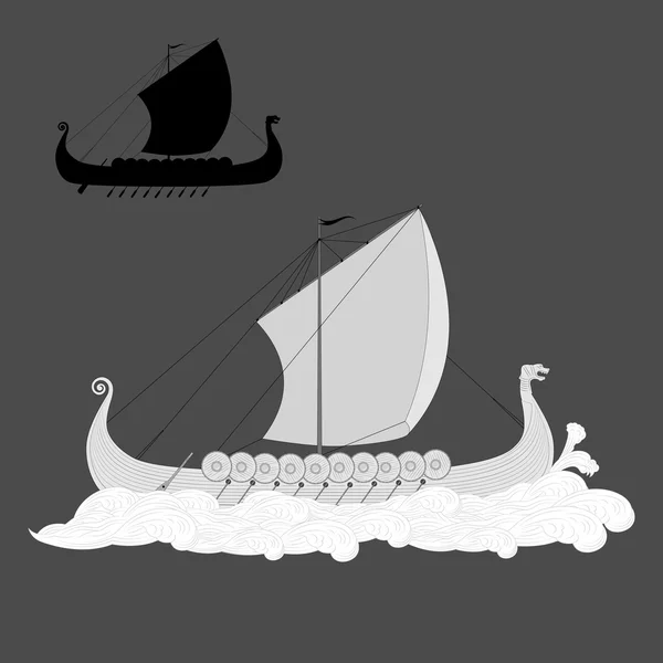 Viking drakkar longship — Stok Vektör