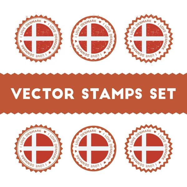 Me encanta Dinamarca vector sellos conjunto . — Vector de stock