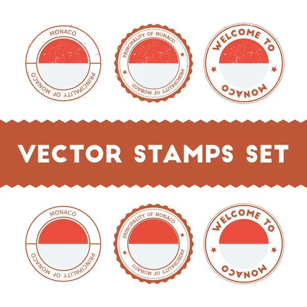 Monegasque flag rubber stamps set. — Stock Vector