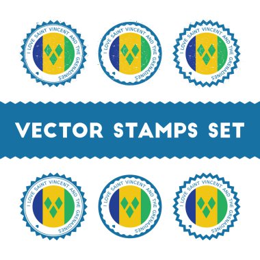 I Love Saint Vincent And The Grenadines vector stamps set. clipart