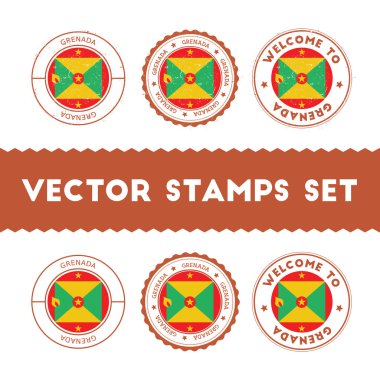Grenadian flag rubber stamps set. clipart