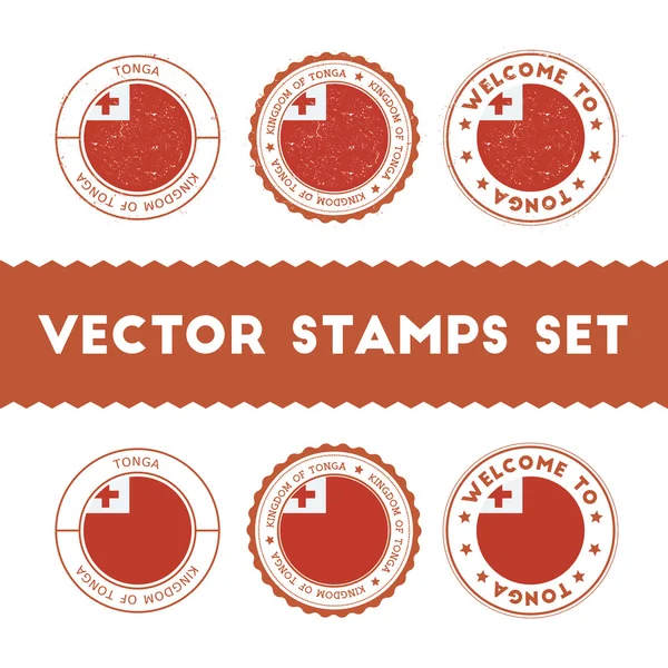 Tongan flag rubber stamps set. — Stock Vector