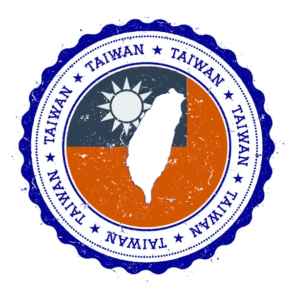 Taiwan, Republiken Kina karta och flagga i Vintage gummi stämpel av statliga färger. — Stock vektor