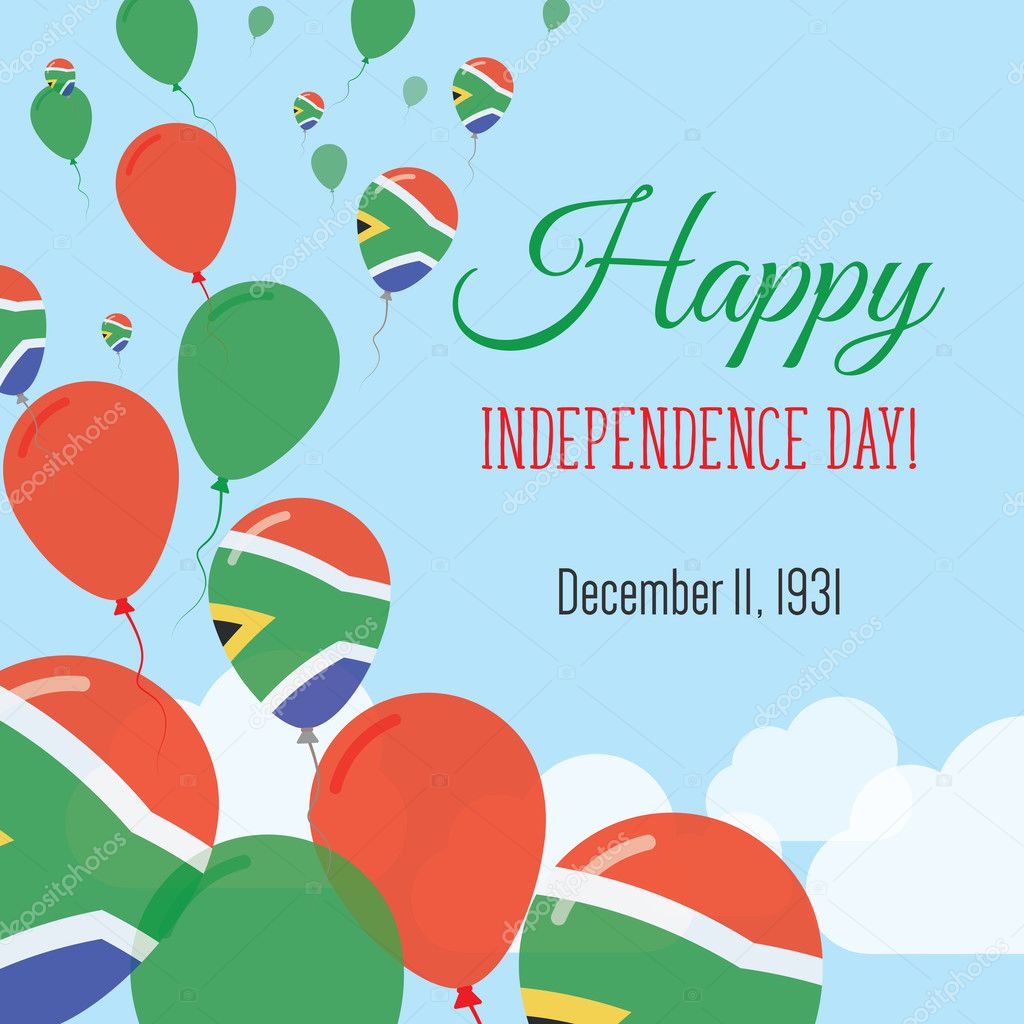 Independence Day Flat Greeting Card. South Africa Independence Day. South African Flag Balloons Patriotic Poster. Happy National Day Vector Illustration.