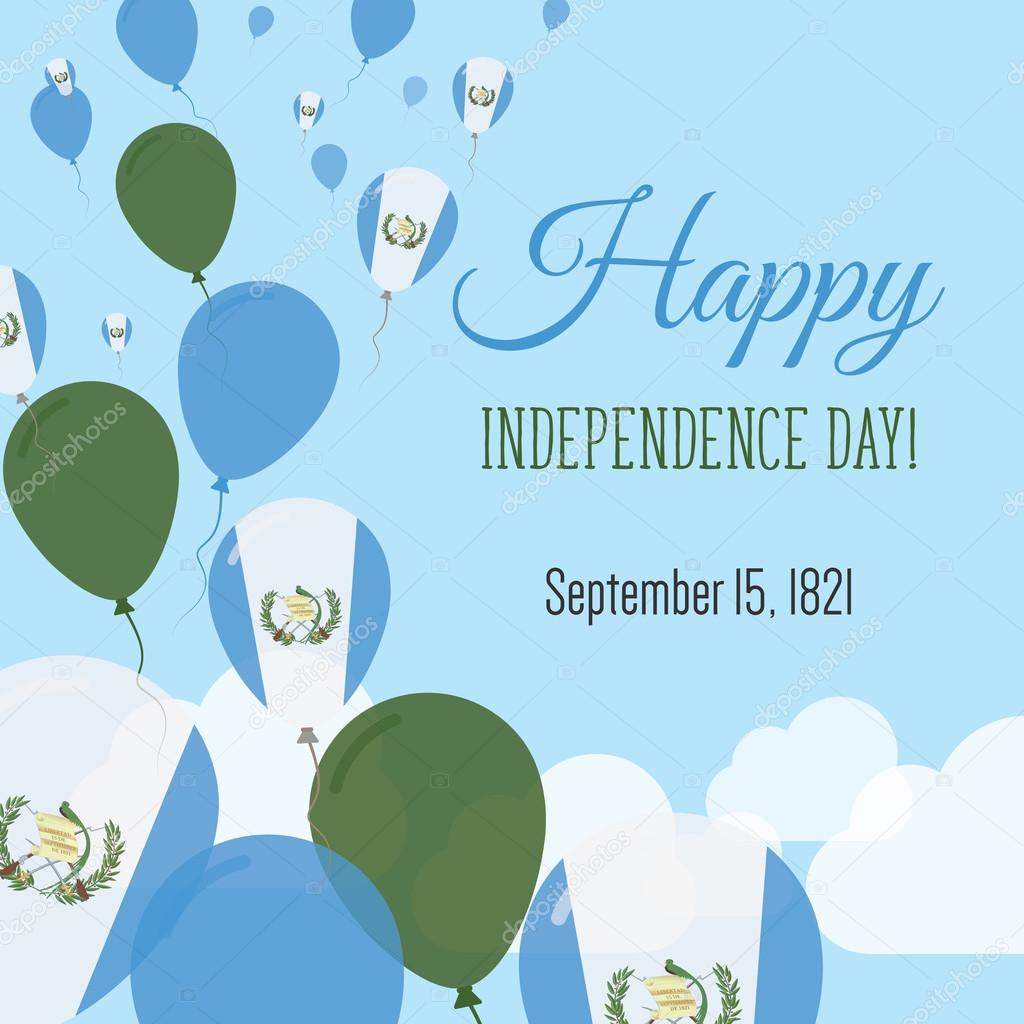 Independence Day Flat Greeting Card. Guatemala Independence Day. Guatemalan Flag Balloons Patriotic Poster. Happy National Day Vector Illustration.