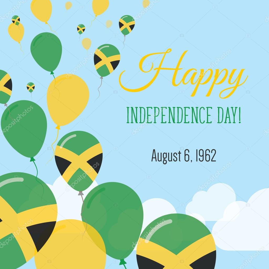 Independence Day Flat Greeting Card. Jamaica Independence Day. Jamaican Flag Balloons Patriotic Poster. Happy National Day Vector Illustration.