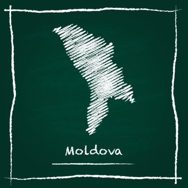 Moldova, Republic of outline vector map hand drawn with chalk on a green blackboard. clipart