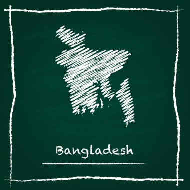 Bangladeş anahat vektör harita el yeşil bir tahta üzerinde tebeşir ile çizilmiş.