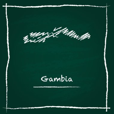Gambiya anahat vektör harita el yeşil bir tahta üzerinde tebeşir ile çizilmiş.
