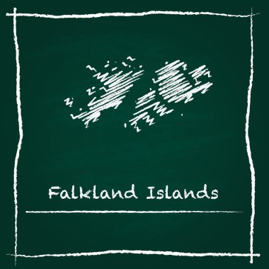 Falkland Adaları %28malvinas%29 anahat vektör haritası el yeşil bir tahta üzerinde tebeşir ile çizilmiş.