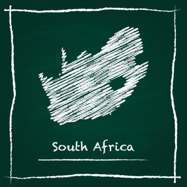 Güney Afrika anahat vektör harita el yeşil bir tahta üzerinde tebeşir ile çizilmiş.