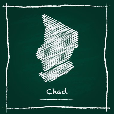 Çad anahat vektör haritası el yeşil bir tahta üzerinde tebeşir ile çizilmiş.
