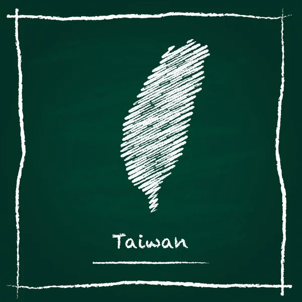Carte vectorielle de Taiwan, République de Chine dessinée à la main avec de la craie sur un tableau noir vert . — Image vectorielle