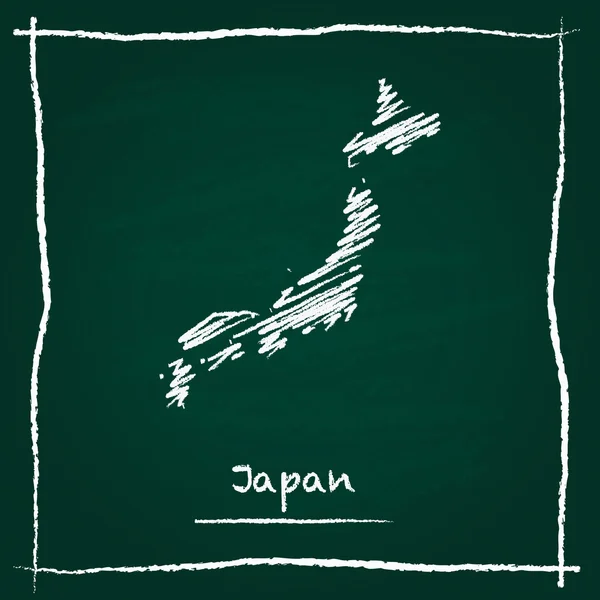 Japan outline vector map hand drawn with chalk on a green blackboard.