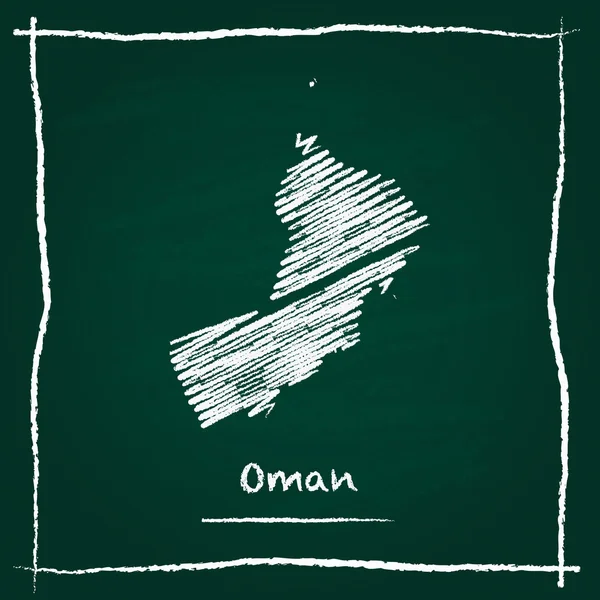 Omán contorno mapa vectorial mano dibujada con tiza en una pizarra verde . — Archivo Imágenes Vectoriales