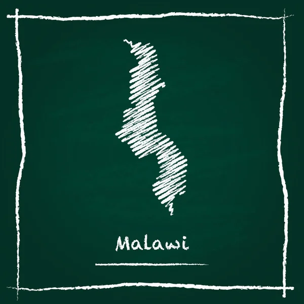 Malawi esboço mapa vetorial desenhado à mão com giz em um quadro-negro verde . — Vetor de Stock