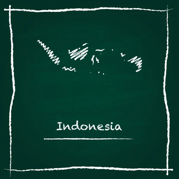 Indonesien Outline Vector karta hand ritad med krita på en grön svart tavla. — Stock vektor