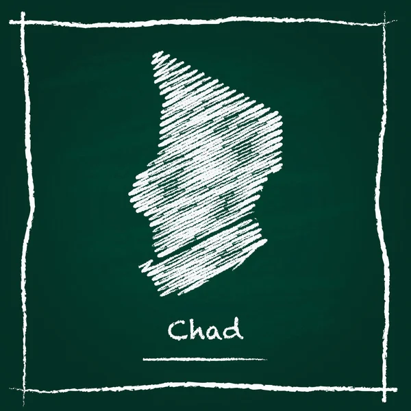 Çad anahat vektör haritası el yeşil bir tahta üzerinde tebeşir ile çizilmiş.