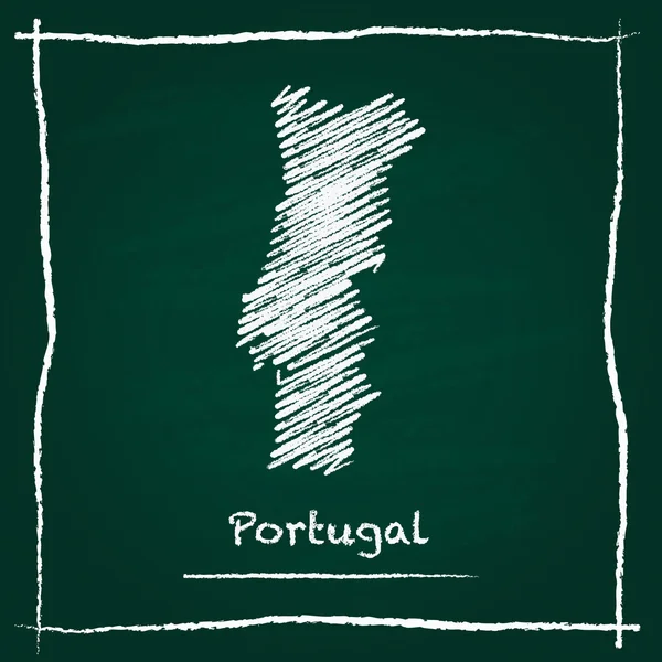 Portugal outline vector map hand drawn with chalk on a green blackboard.