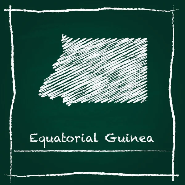 Guinea Ecuatorial esquema mapa vectorial mano dibujada con tiza en una pizarra verde . — Vector de stock