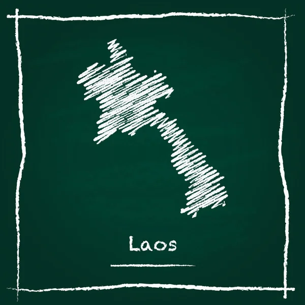 Lao People%27s Democratic Republic outline vector map hand drawn with chalk on a green blackboard.