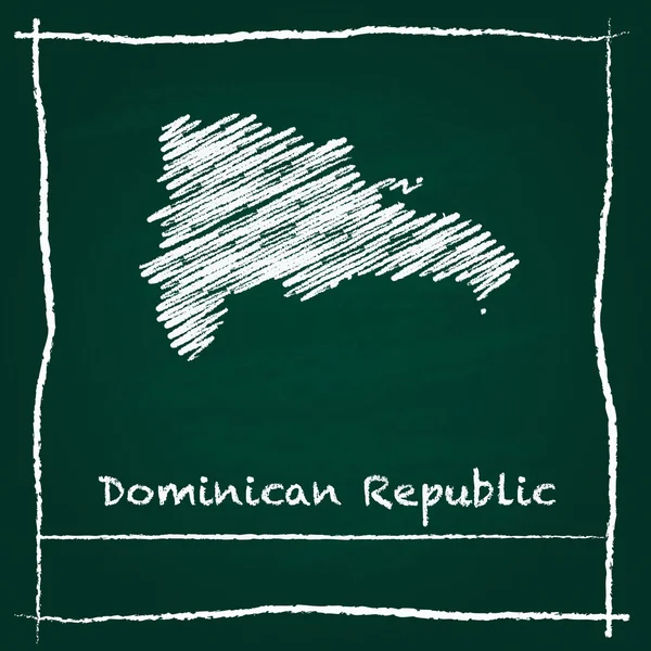 Dominican Republic outline vector map hand drawn with chalk on a green blackboard. — Stock Vector