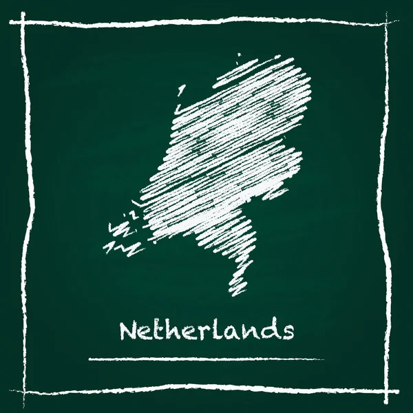 Netherlands outline vector map hand drawn with chalk on a green blackboard. — Stock Vector