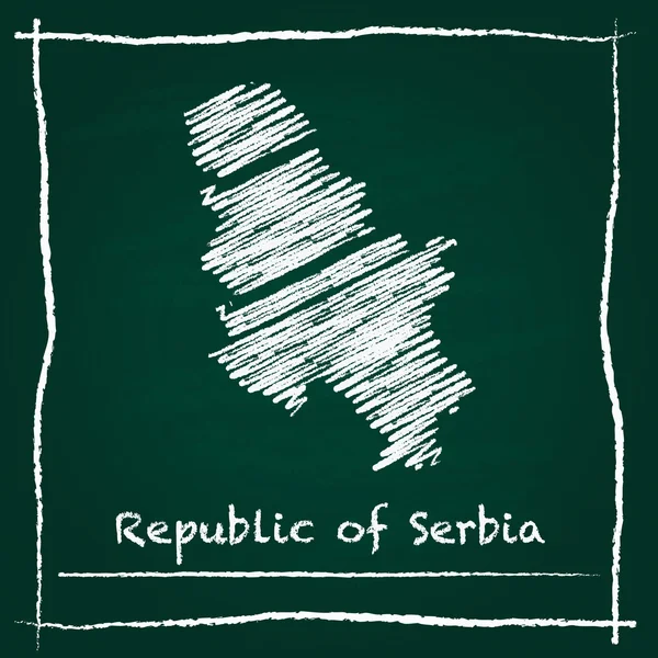 Serbien Outline Vector karta hand ritad med krita på en grön svart tavla. — Stock vektor