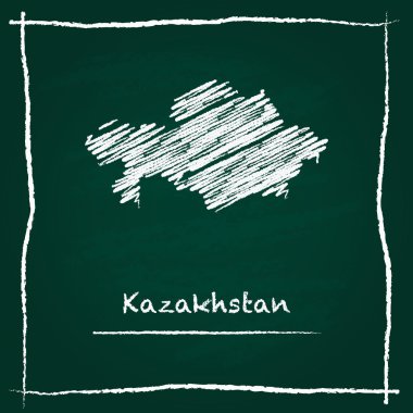 Kazakistan anahat vektör harita elle yeşil bir tahtaya tebeşir ile çizilmiş.