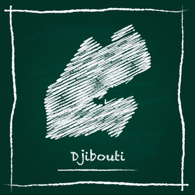 Cibuti anahat vektör harita elle yeşil bir tahtaya tebeşir ile çizilmiş.