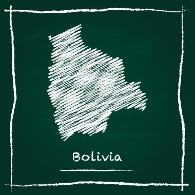 Bolivya anahat vektör harita el yeşil bir tahta üzerinde tebeşir ile çizilmiş.