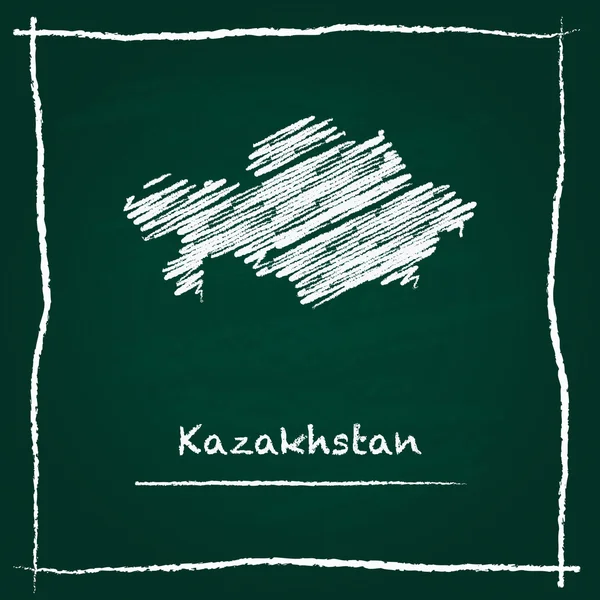 카자흐스탄 개요 벡터 지도 손으로 녹색 칠판에 분필로 그린. — 스톡 벡터