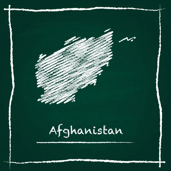 Afganistán contorno mapa vectorial mano dibujada con tiza en una pizarra verde . — Archivo Imágenes Vectoriales