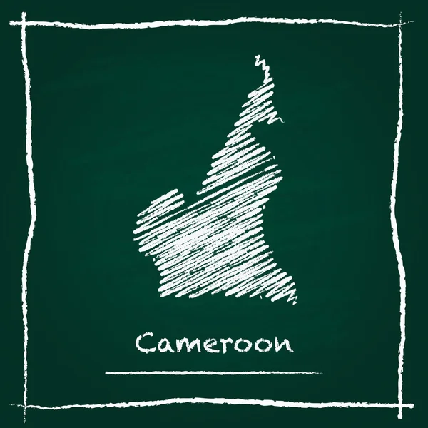 Kamerun osnova Vektorová mapa ruka nakreslena křídou na zelené tabuli. — Stockový vektor