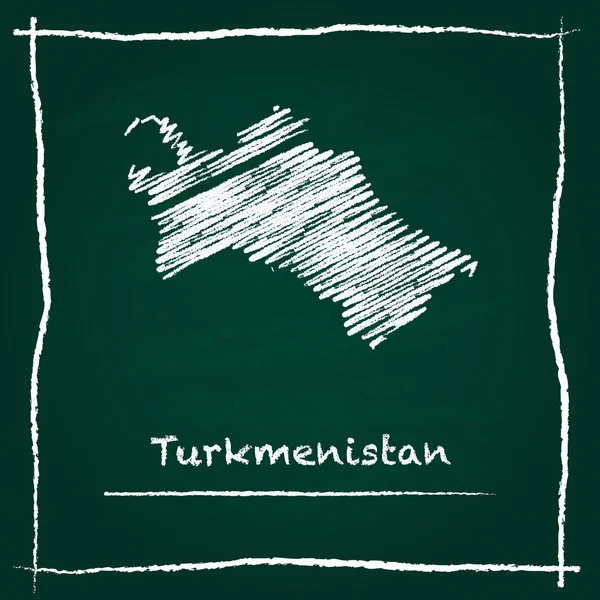 Turkmenistán contorno mapa vectorial mano dibujada con tiza en una pizarra verde . — Archivo Imágenes Vectoriales