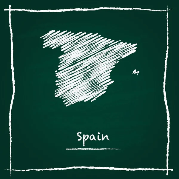 西班牙轮廓矢量地图手绘制用粉笔在绿色黑板上. — 图库矢量图片