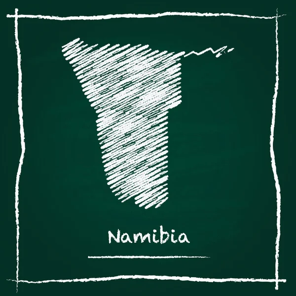 Namibia contorno mapa vectorial mano dibujado con tiza en una pizarra verde . — Vector de stock