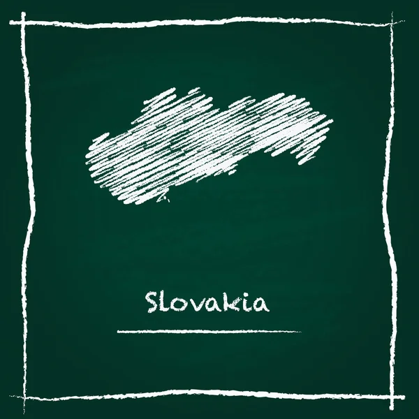 绿色的黑板上用粉笔绘制的斯洛伐克轮廓矢量地图手. — 图库矢量图片