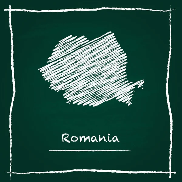 Rumania esquema mapa vectorial mano dibujada con tiza en una pizarra verde . — Vector de stock