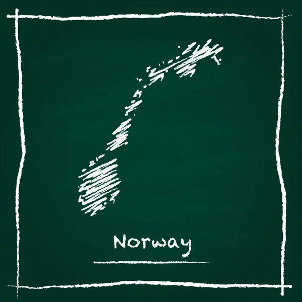 Norway outline vector map hand drawn with chalk on a green blackboard.