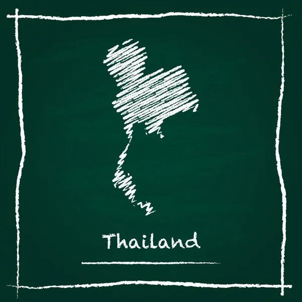 Tailandia contorno mapa vectorial mano dibujada con tiza en una pizarra verde . — Archivo Imágenes Vectoriales