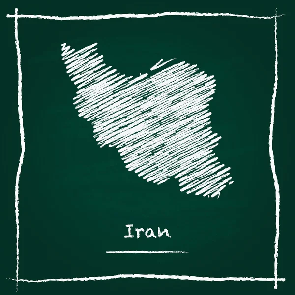 Iran, Islamic Republic Of outline vector map hand drawn with chalk on a green blackboard.