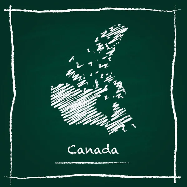 Canada outline vector map hand drawn with chalk on a green blackboard.