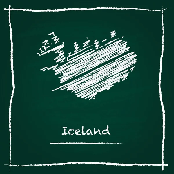 Carte vectorielle de contour de l'Islande dessinée à la main avec de la craie sur un tableau vert . — Image vectorielle