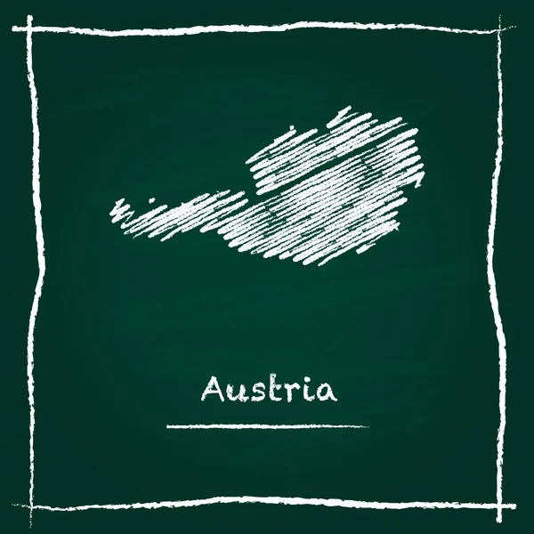 Austria esquema mapa vectorial mano dibujada con tiza en una pizarra verde . — Vector de stock